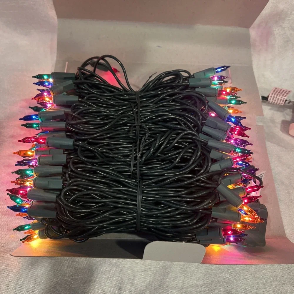 Vtg GE Pro-Line 200 Commercial Grade Mini Lights Multi Green Wire Stay Lit 82.9'